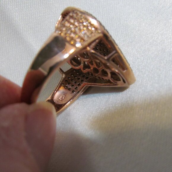 Bella Luce Mocha & Champagne Diamond Simulant Rose Gold Plated 925 Heart Ring 10 - Picture 13 of 15